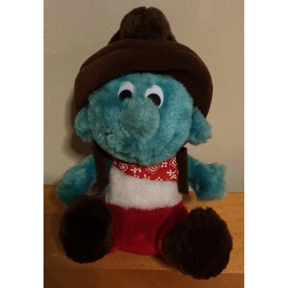 Vintage 1983 Peyo Wallace Berrie & Co 7" Cowboy Smurf Plushy